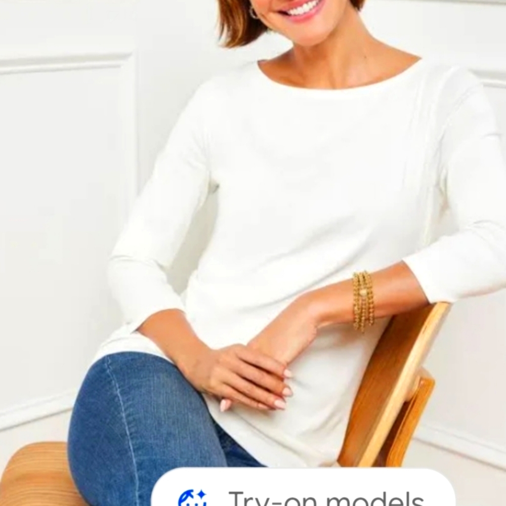 Talbots Bateu Neck White 3/4 Sleeve Tee Size M